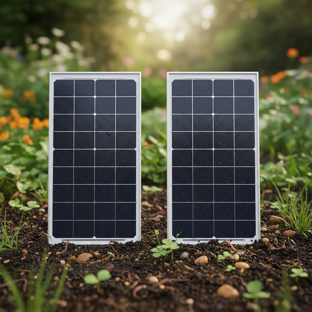 Deux panneaux solaires plantés dans le sol