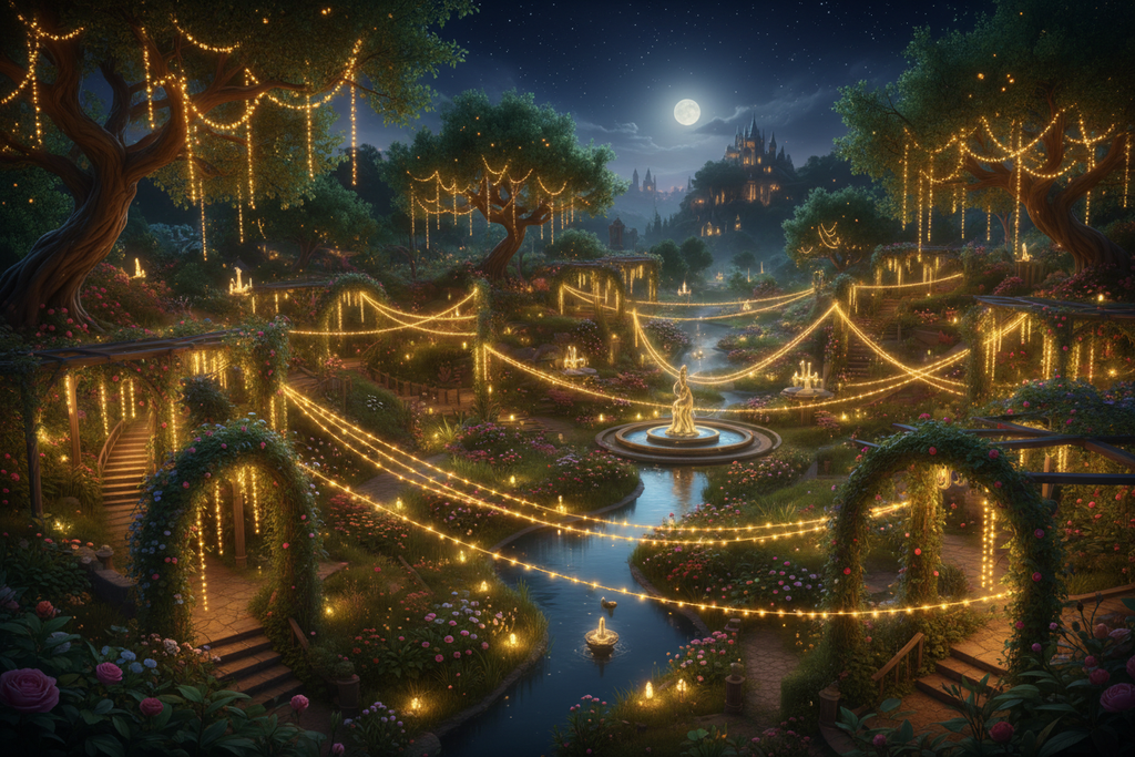 Grand jardin féérique nocturne guirlande solaire 30m