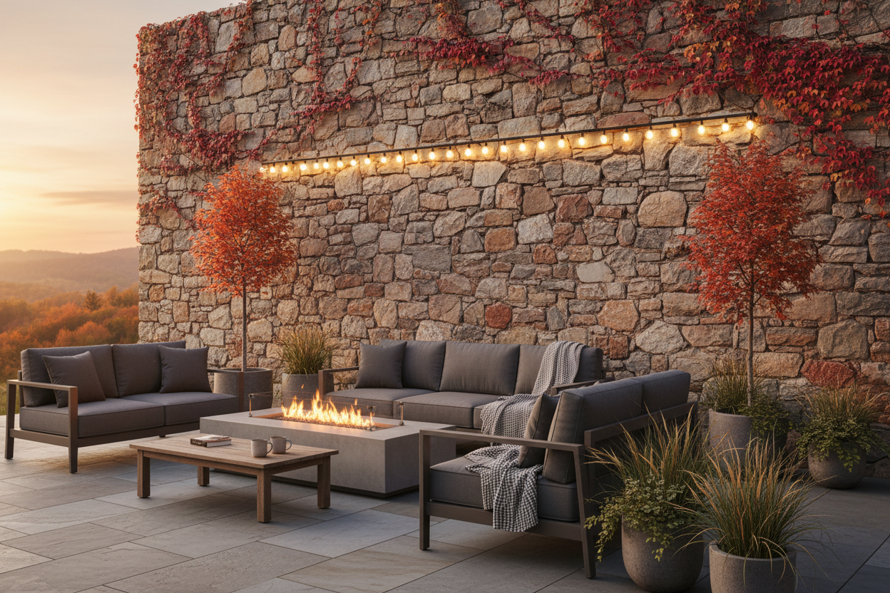 Guirlande G40 PRO 10m sur mur en pierre - lifestyle