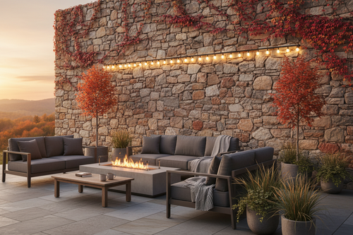 Guirlande G40 PRO 10m sur mur en pierre - lifestyle