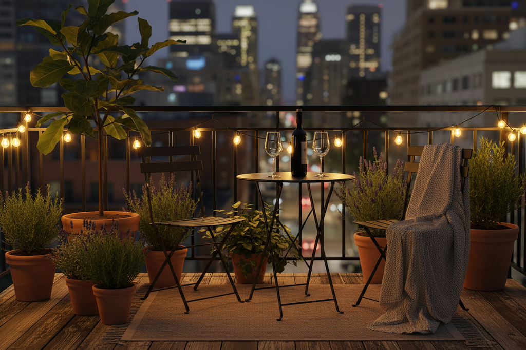 Guirlande solaire G40 7 m installée sur un balcon urbain