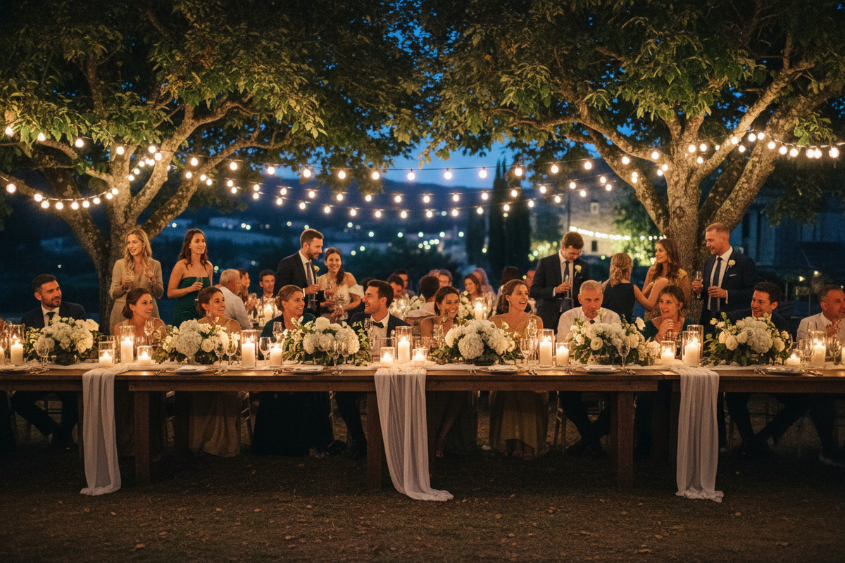 Mariage outdoor guirlandes réaliste