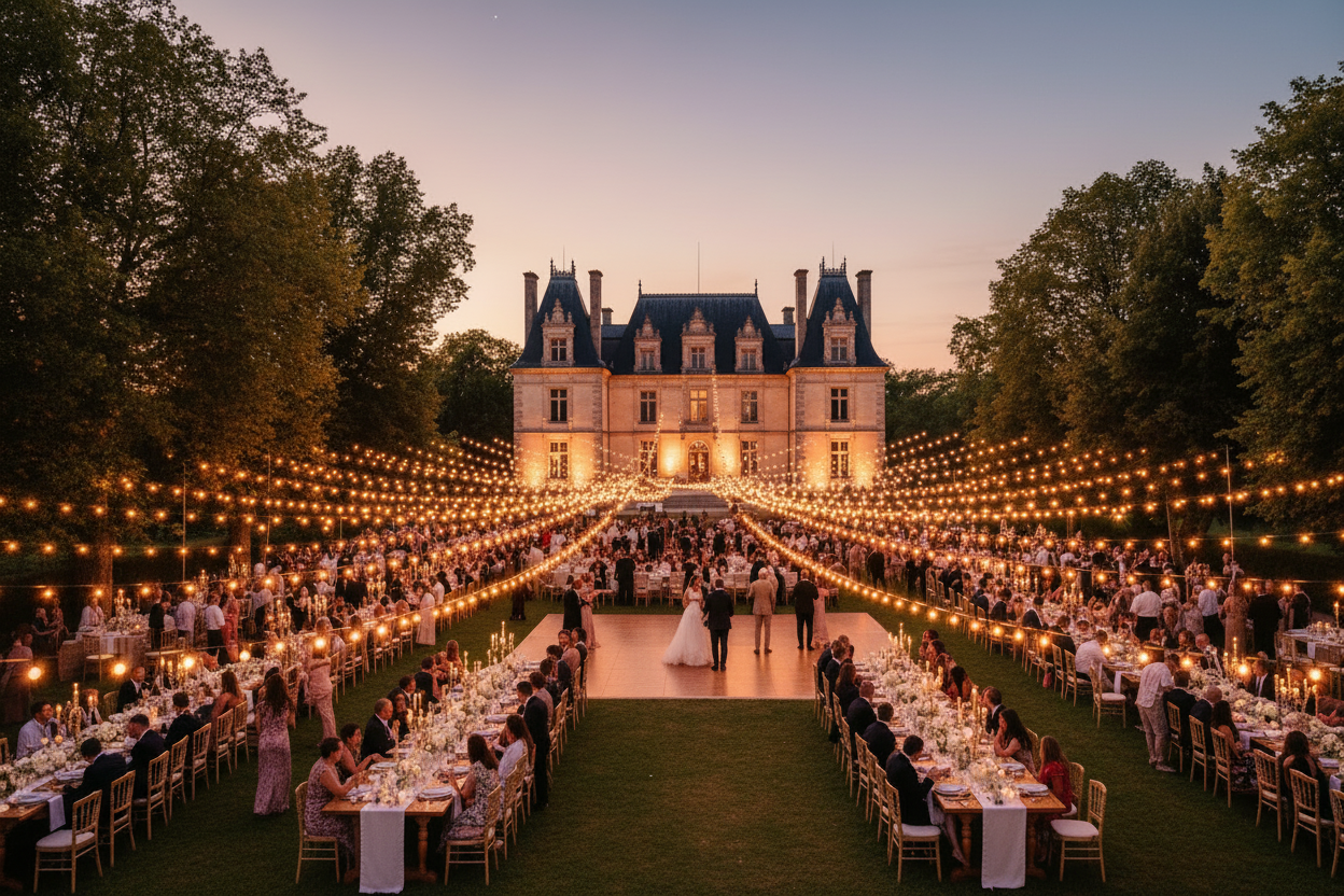 Mariage réaliste château guirlandes